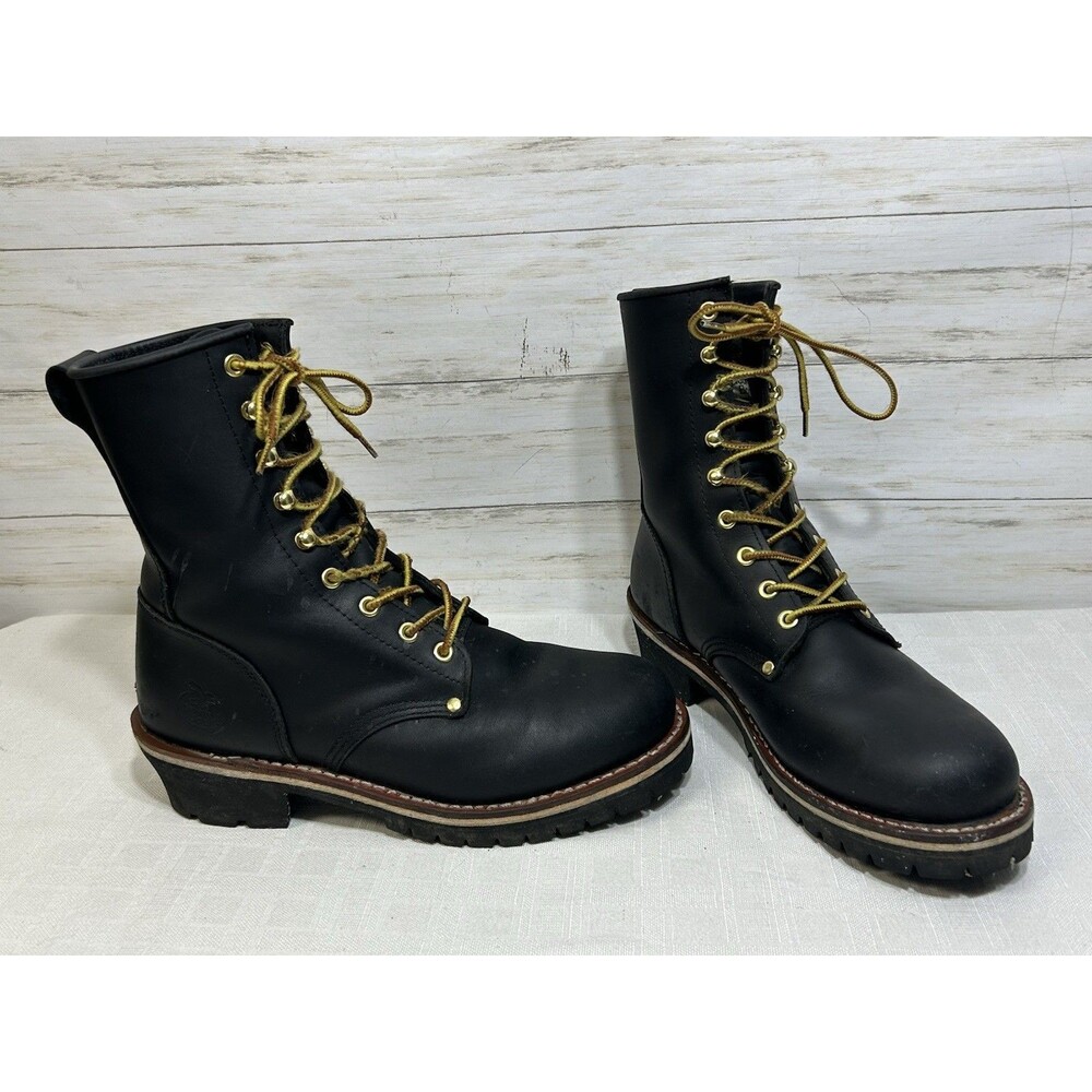 Georgia Boot 8" Logger Black Leather Work Boots Size 12 M EU 46 Mens Soft Toe